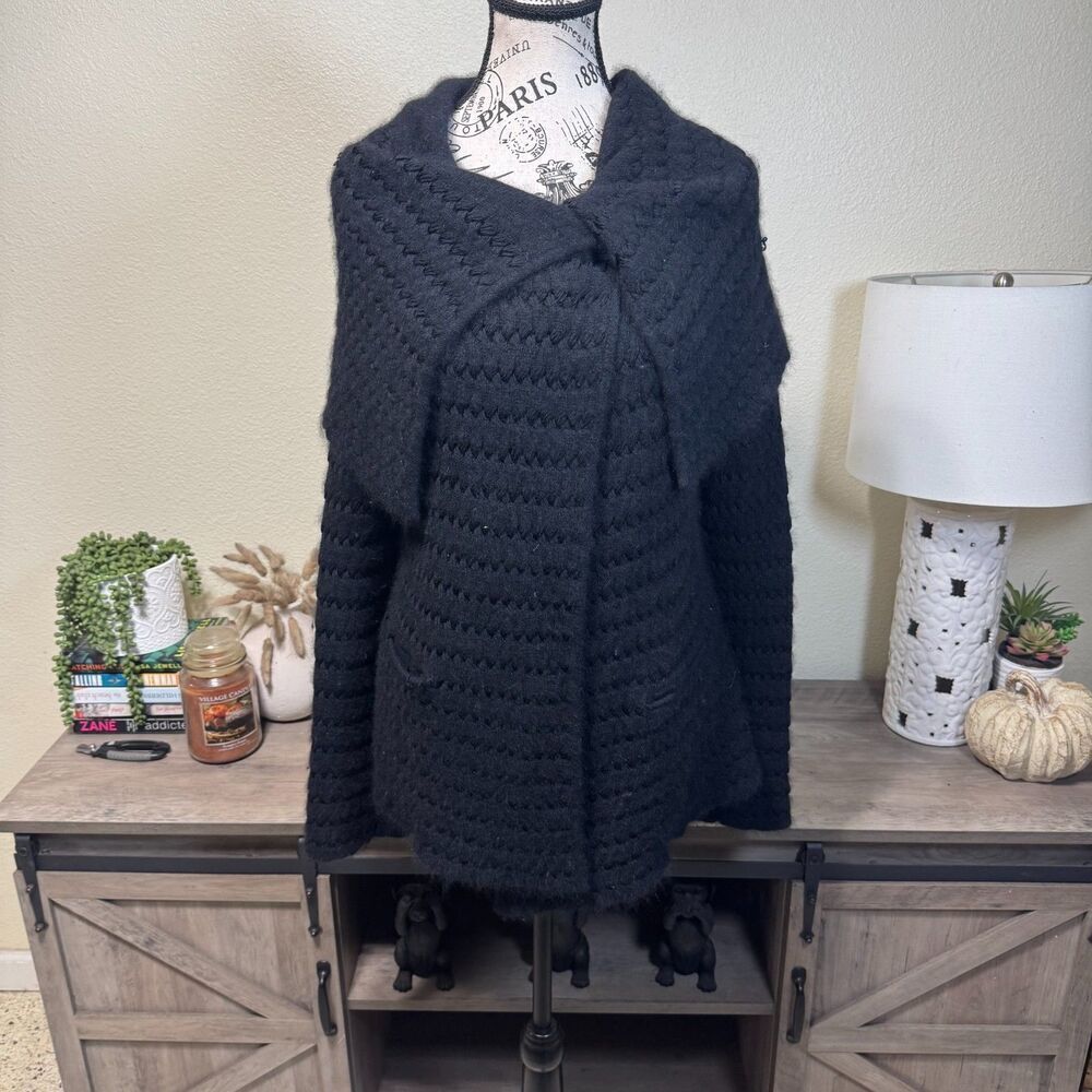 VTG Armani Collezioni Open Knit Cardigan Sweater Wool/Angora Button Collar Sz 4